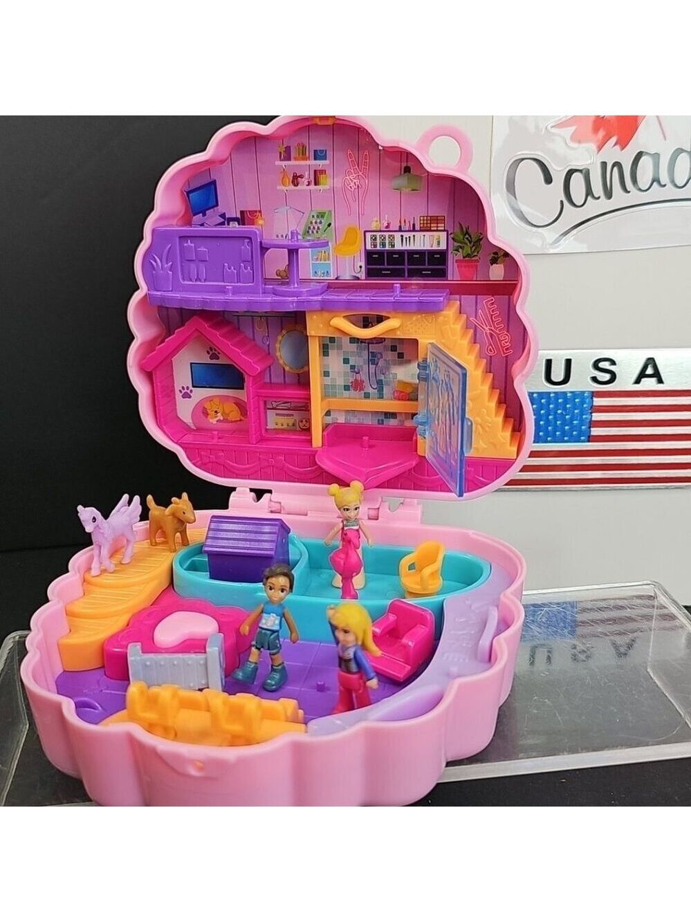 Polly Pocket Compact Groom n Glam Poodle Playset With Some Figures